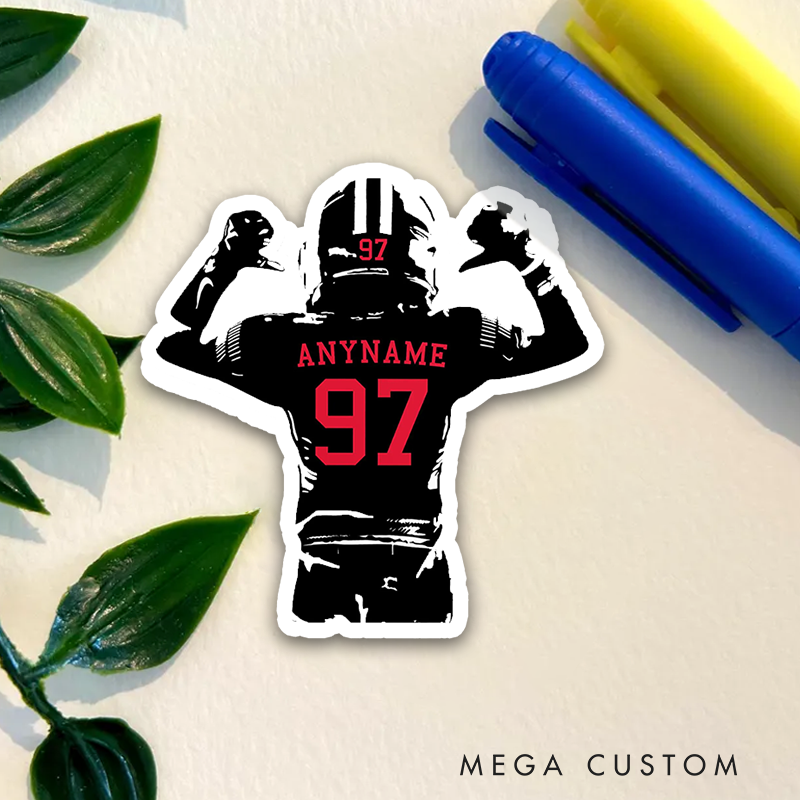 Personalized America Football Sticker with Custom Name and Jersey Number on the Back