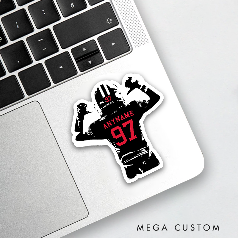 Personalized America Football Sticker with Custom Name and Jersey Number on the Back