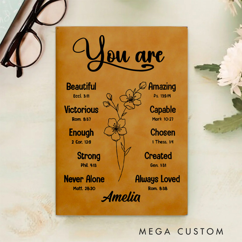 Personalized You are Inspiration A5 Leather Prayer Journal Notebook with Birth Flower and Name Christian Gift for Her Baptism Birthday Gift for Women