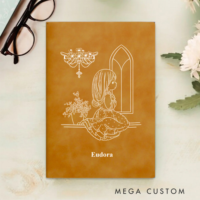 Personalized Leather Birth Flower Kid Christian Notebook with Name Gift for Kids Gift for Girls Boys Baptism Gift Birthday Gift Religious Gift
