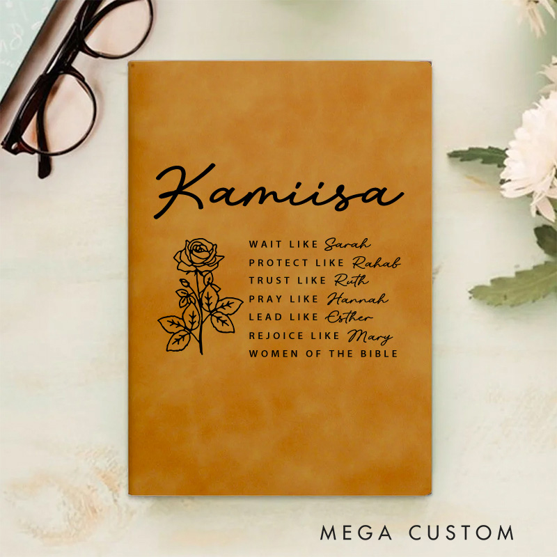 Personalized Minimalist Birth Flower Prayer Journal Leather A5 Notebook with Study Journal Birthday Gift Religious Gift Baptism Gift for Christian