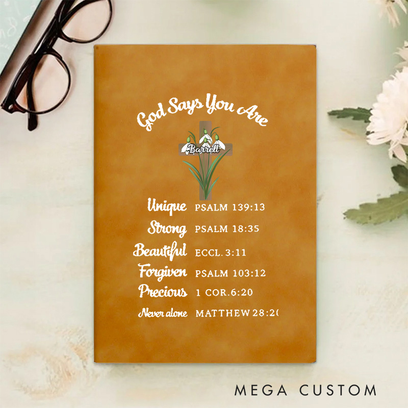 Personalized Birth Flower Cross Bible Verse Prayer Journal Leather A5 Notebook with Name Church Study Birthday Religious Gift for Family Friends