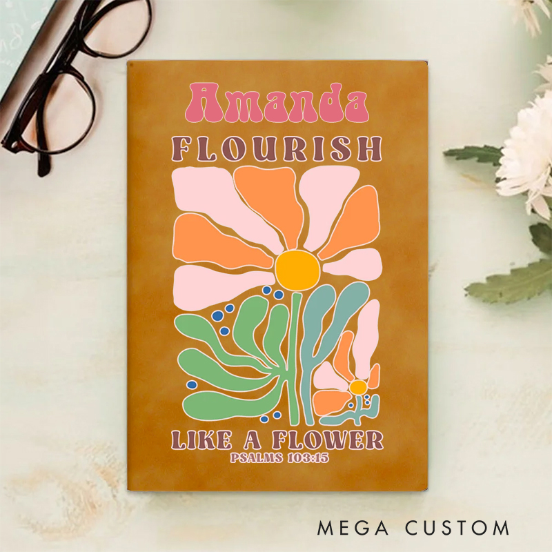 Personalized Multicolor Flourish Like a Flower A5 Sheepskin Suede Notebook with Name Baptism Birthday Gift for Christians  