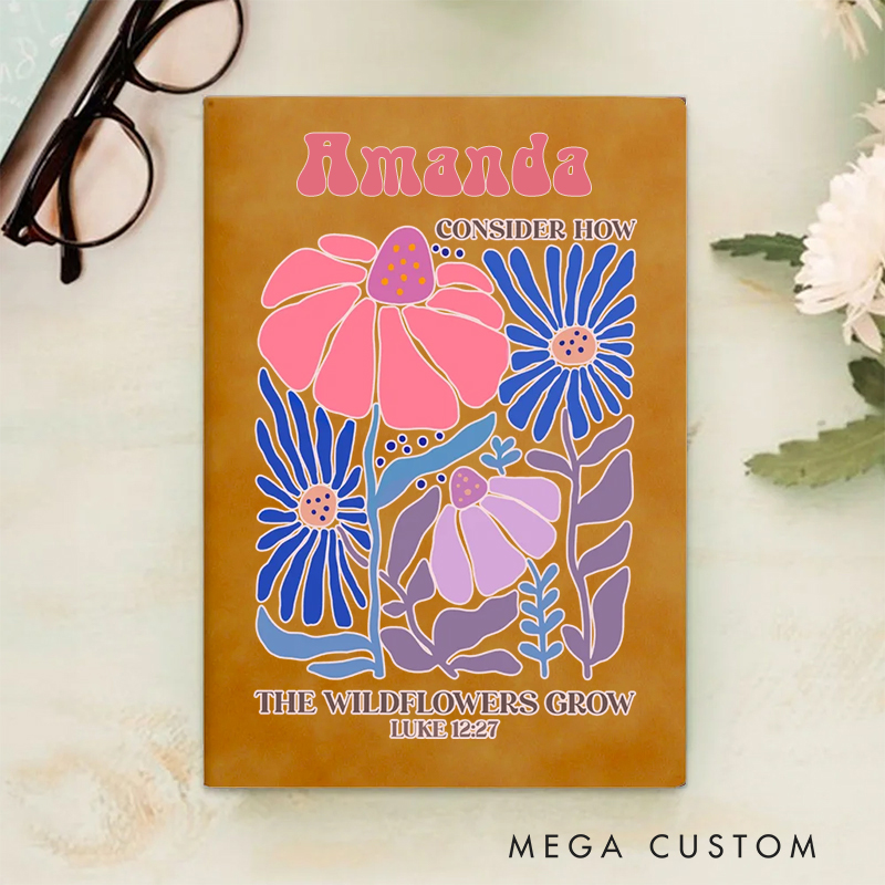 Personalized Multicolor Consider How the Wildflowers Grow A5 Sheepskin Suede Notebook with Name Baptism Birthday Gift for Christians  