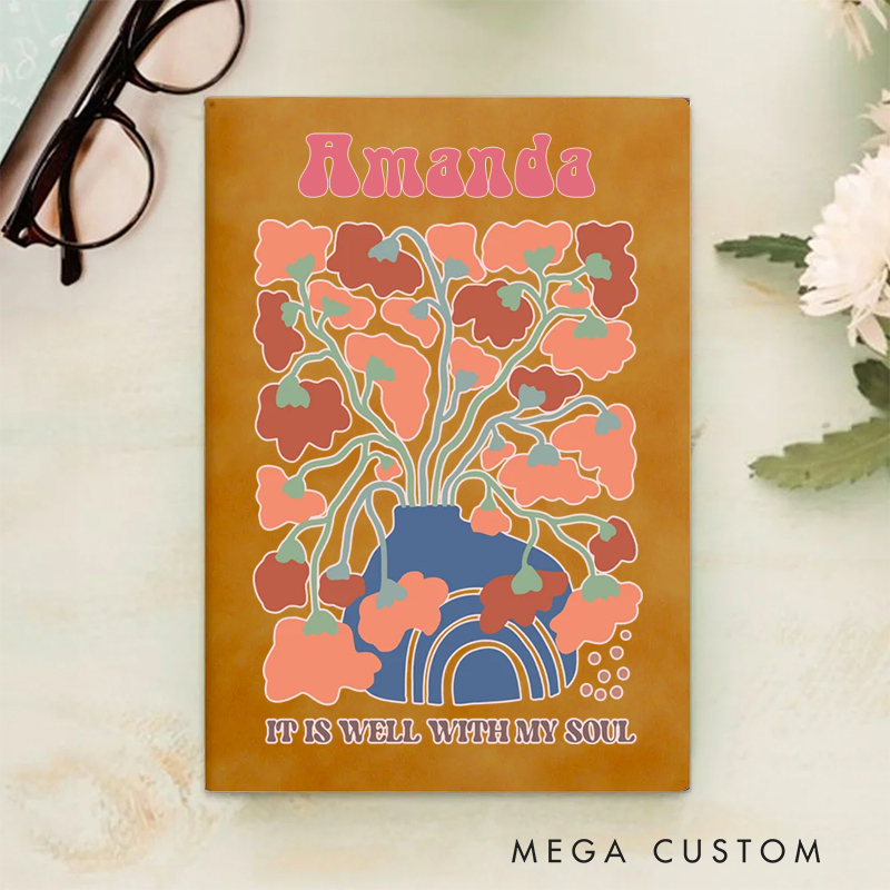 Personalized Multicolor It Is Well with My Soul A5 Sheepskin Suede Notebook with Name Baptism Birthday Gift for Christians  