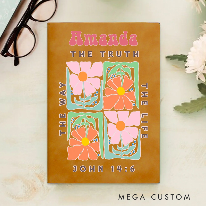 Personalized the Truth the Way the Life A5 Sheepskin Suede Notebook with Name Baptism Birthday Gift for Christians  