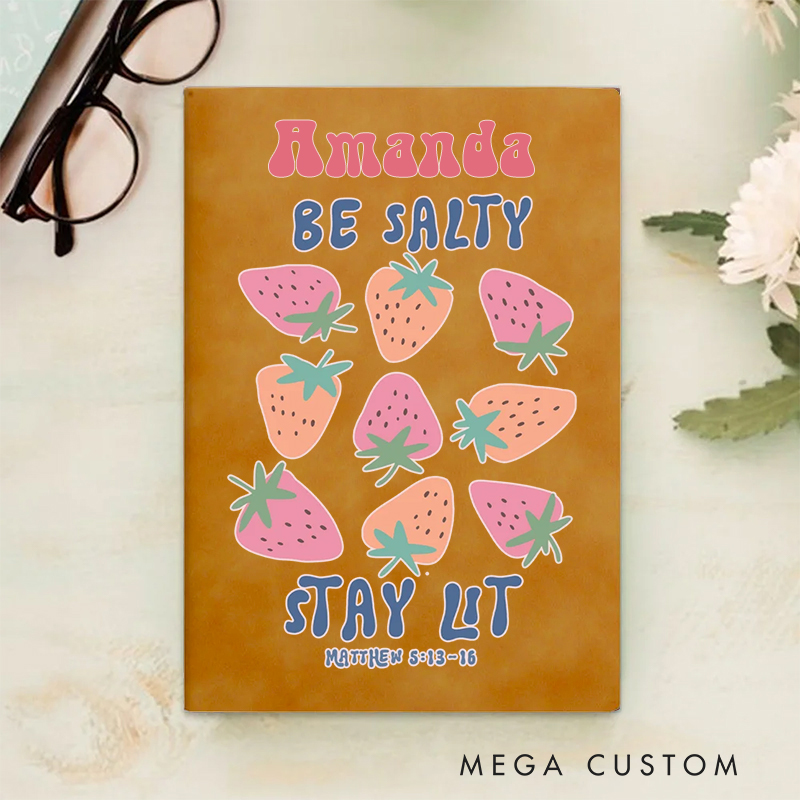 Personalized Be Salty Stay Lit A5 Sheepskin Suede Notebook with Name Baptism Birthday Gift for Christians  