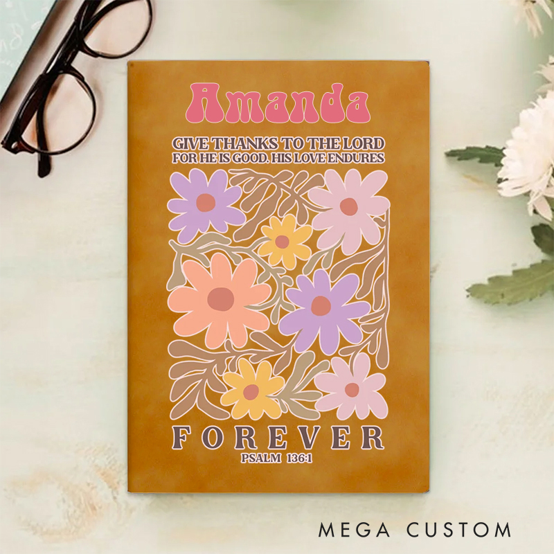 Personalized Give Thanks to the Lord A5 Sheepskin Suede Notebook with Name Baptism Birthday Gift for Christians  