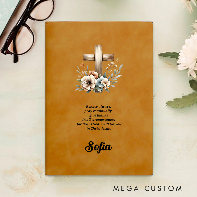 Personalized Floral Cross Bible Verse A5 Leather Prayer Journal Notebook with Name Church Study Birthday Gift Religious Christmas Gift for Christians