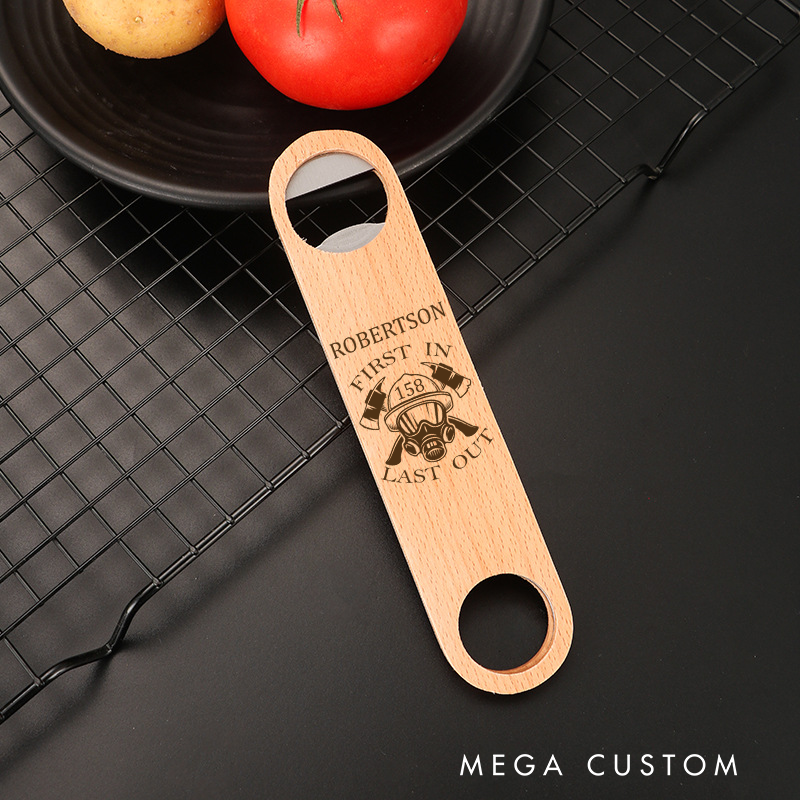 Personalized Firefighter Wooden Handled Bottle Opener for Beer Lovers Engraved Bottle Opener Gift Fireman Housewarming Gift New Homeowner Gift