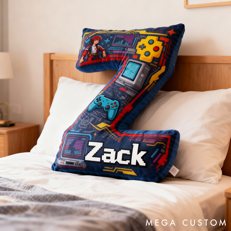Personalized Game Controller Letter Pillow for Game Lovers Plush Pillow Christmas Birthday Gift for Kids