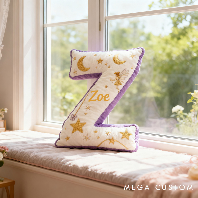Personalized Graphic 3D Print Flower Fairy Letter Pillow with Your Own Name Soft Stuffed Toy for Kids Unique Decorative Cushion for Girls' Room