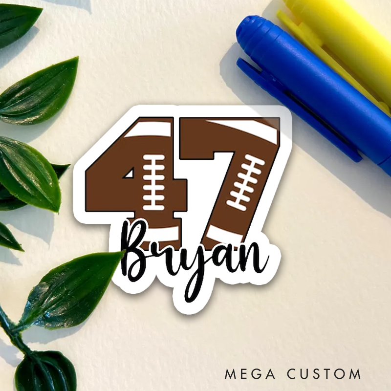 Personalized American Football and Rugby Number Sticker with Custom Player Name and Number