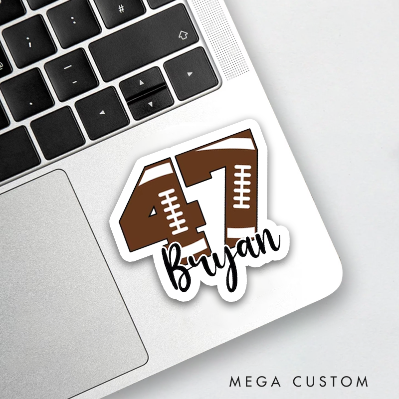 Personalized American Football and Rugby Number Sticker with Custom Player Name and Number