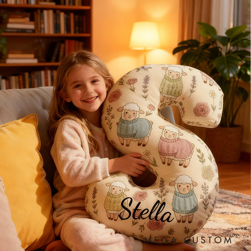 Personalized Funny Pillow Christmas Floral Sheep Yarn Graphic Print Letter Customized Name Gift for Kids