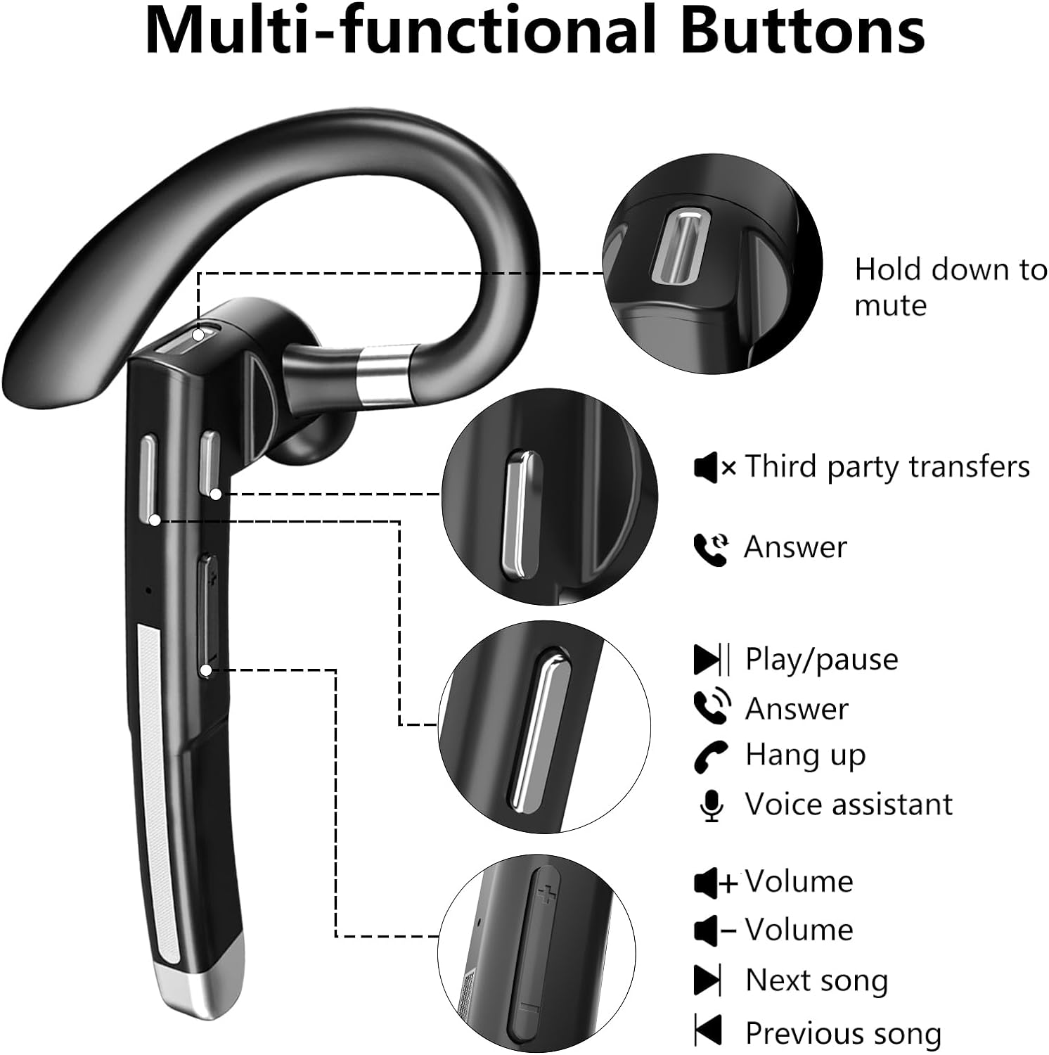 Dual Mic Wireless Bluetooth 5.1 Noise Cancelling Headset For Truckers