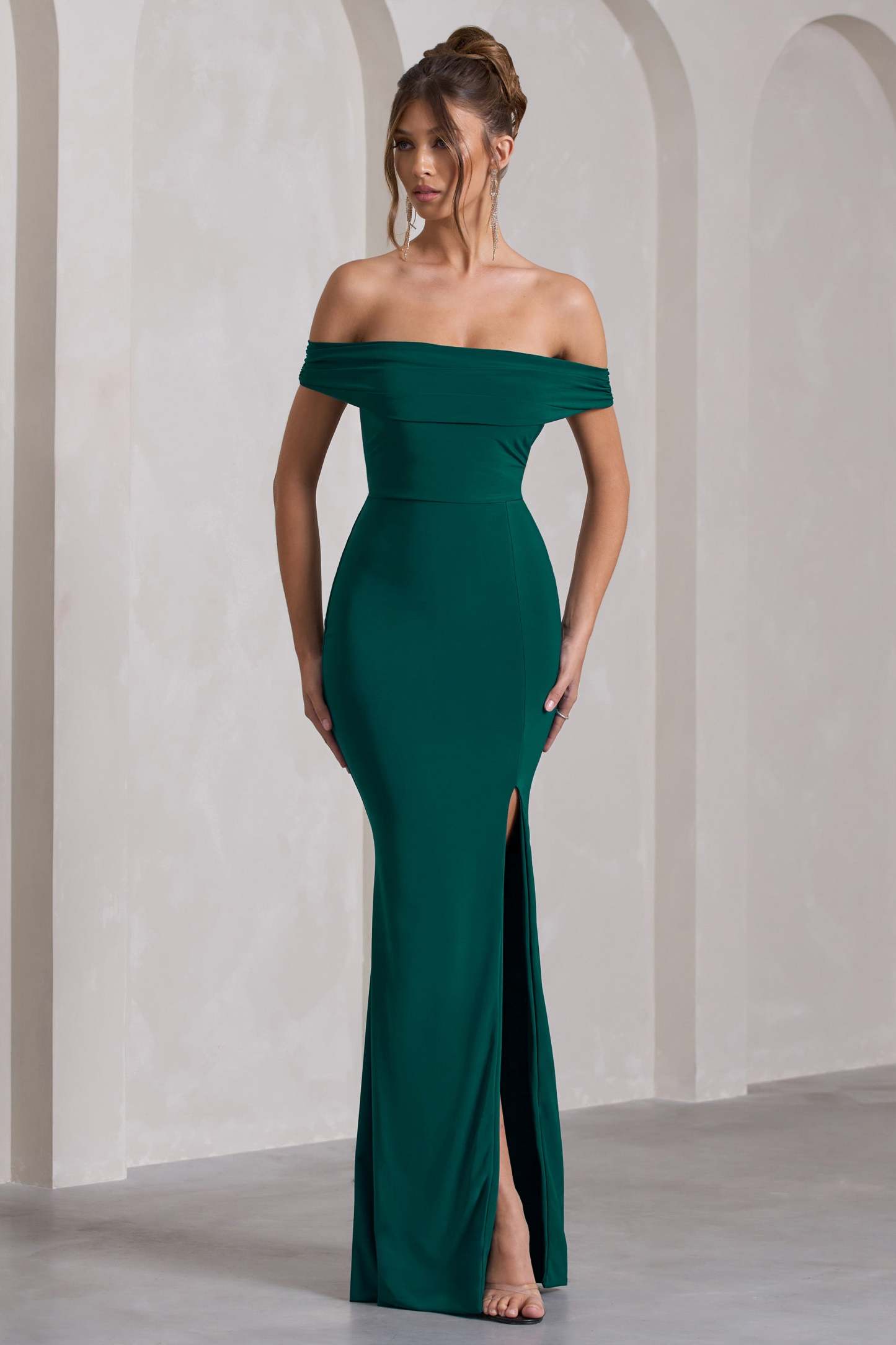 WB_CC_CL124662047-LawofAttractionBottleGreenBardotDrapedSplitMaxiDress2