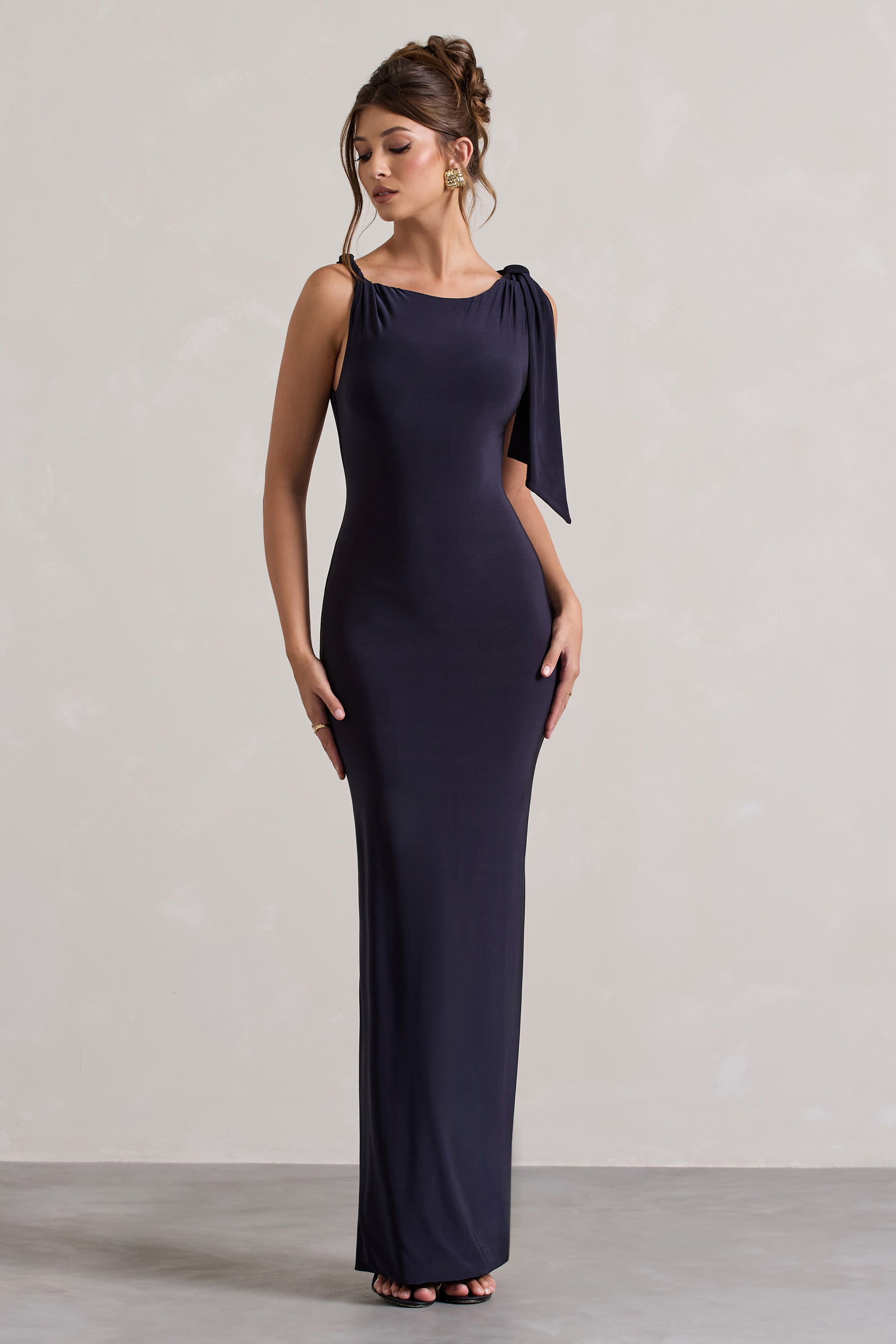 Navy Twisted Knot Maxi Dress