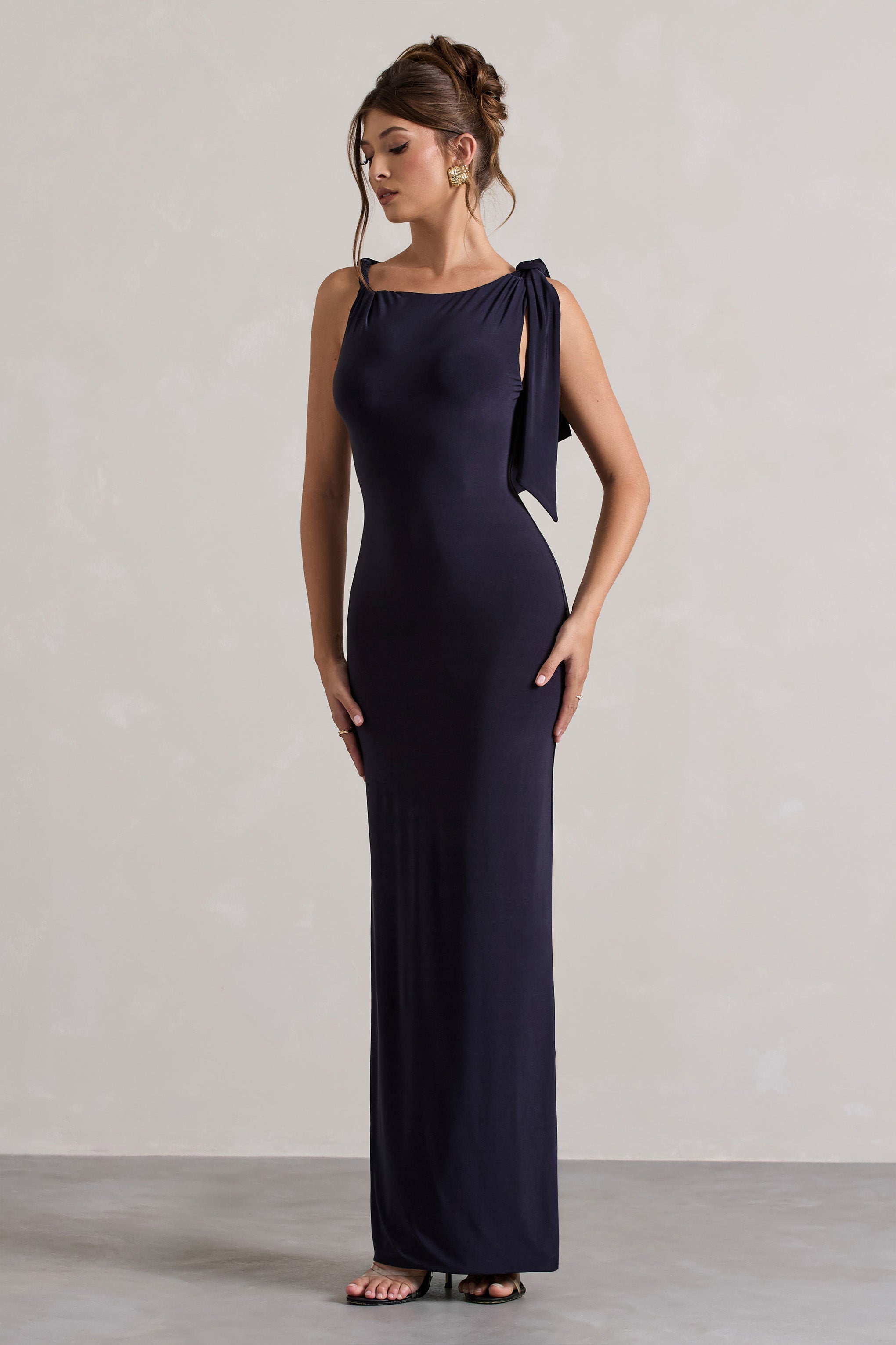 Navy Twisted Knot Maxi Dress