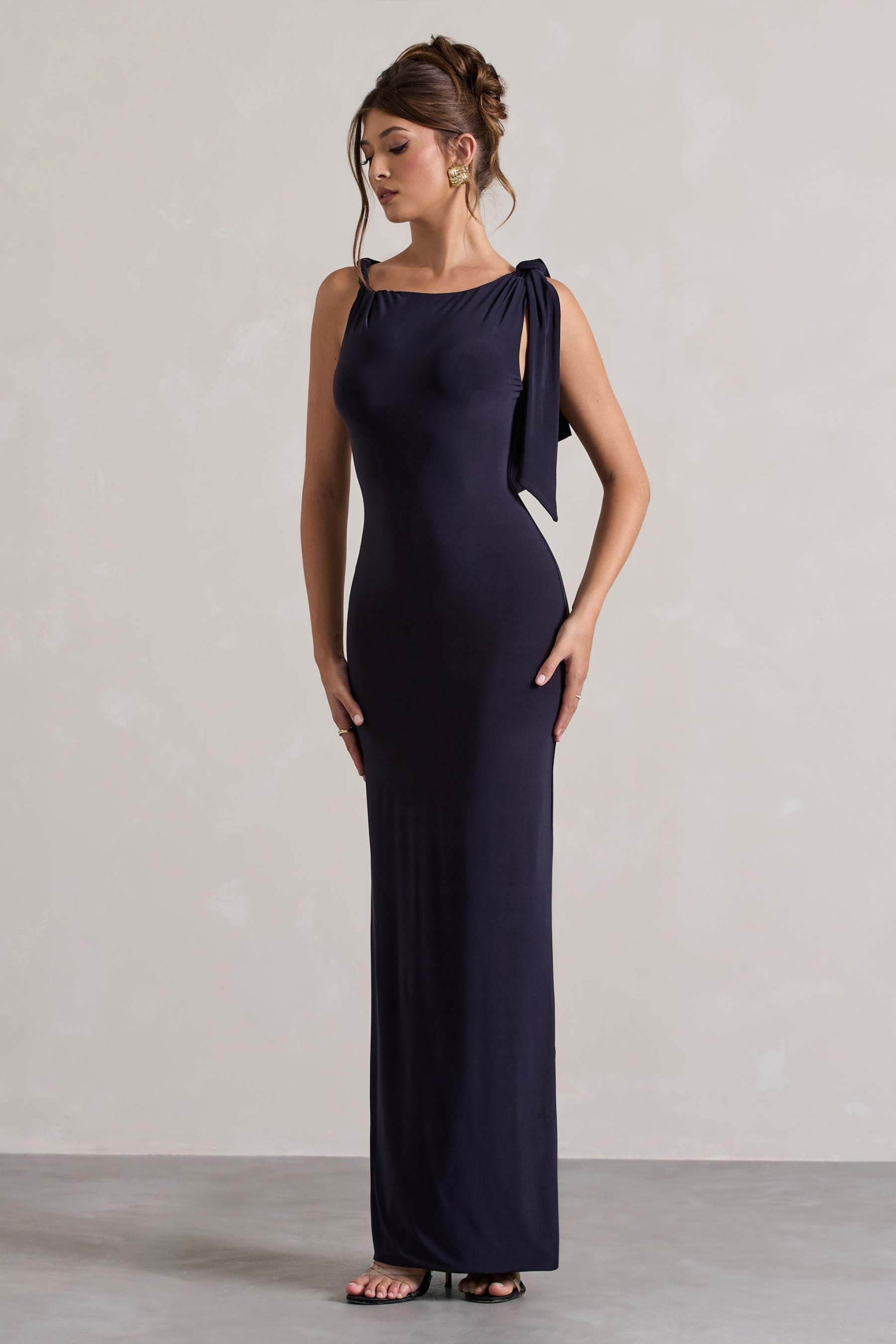 Navy Twisted Knot Maxi Dress