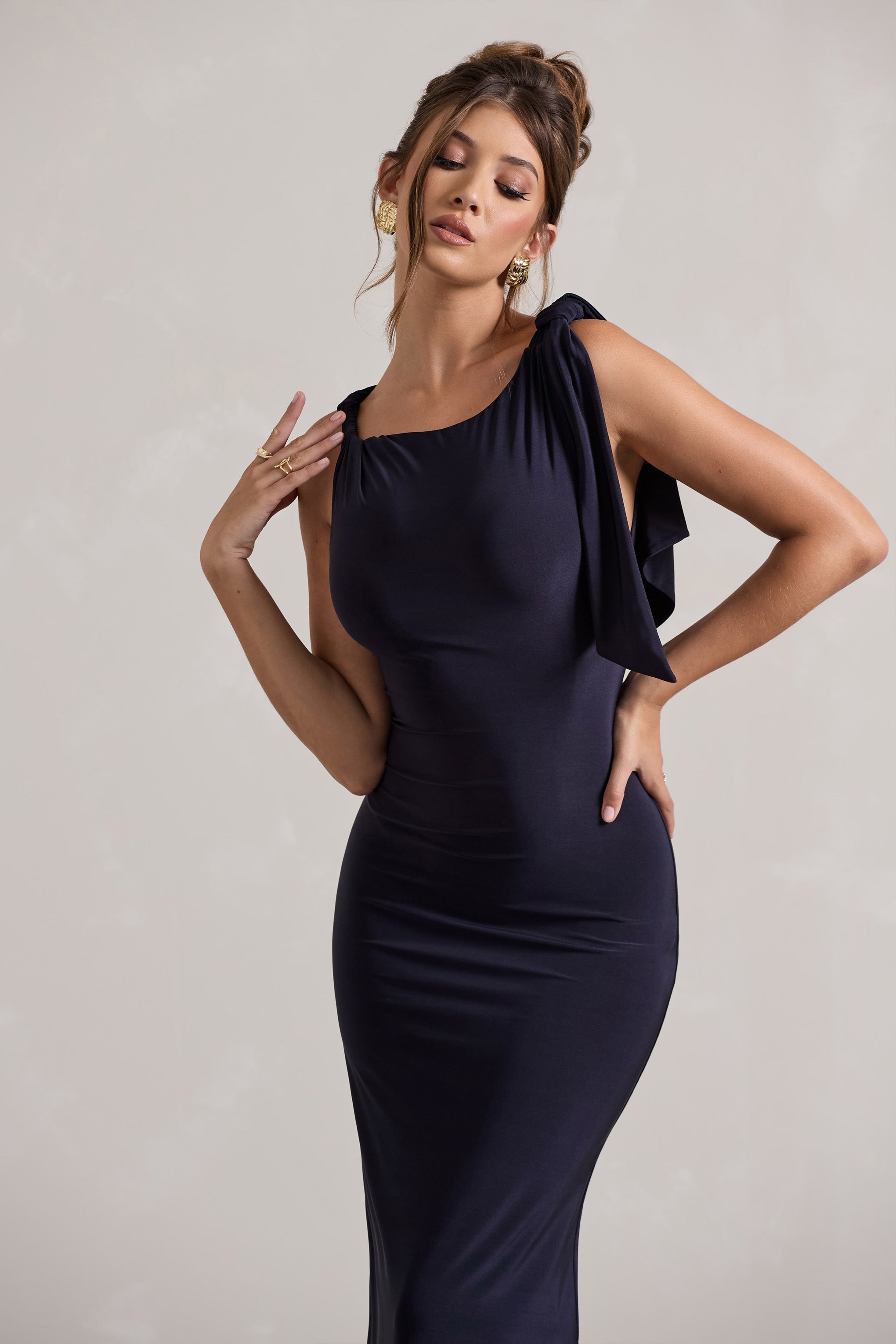 Navy Twisted Knot Maxi Dress