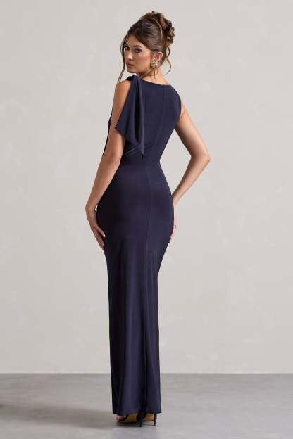 Navy Twisted Knot Maxi Dress