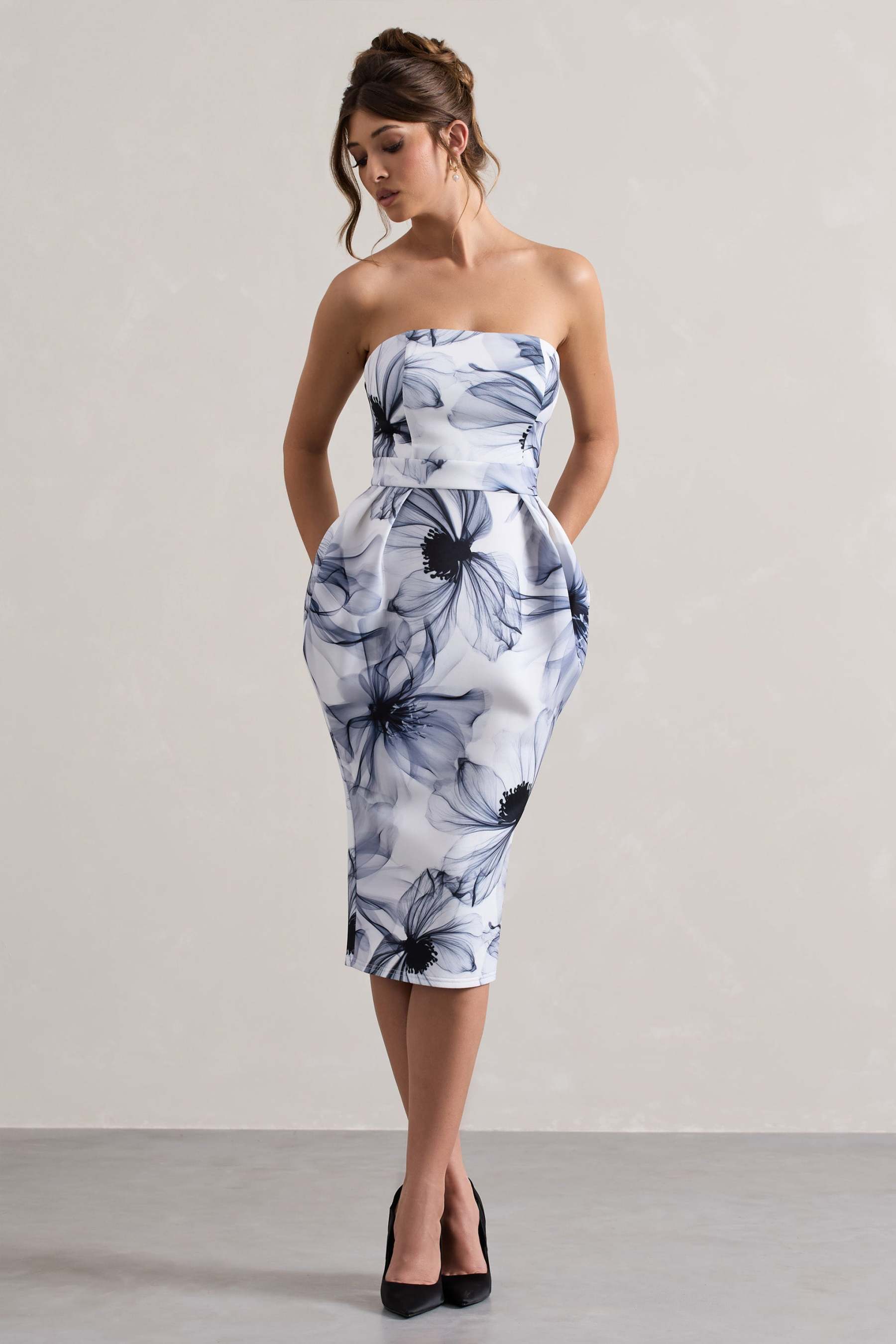 Mono Print Bandeau Midi Dress