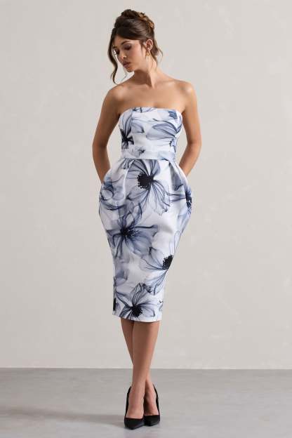 Mono Print Bandeau Midi Dress
