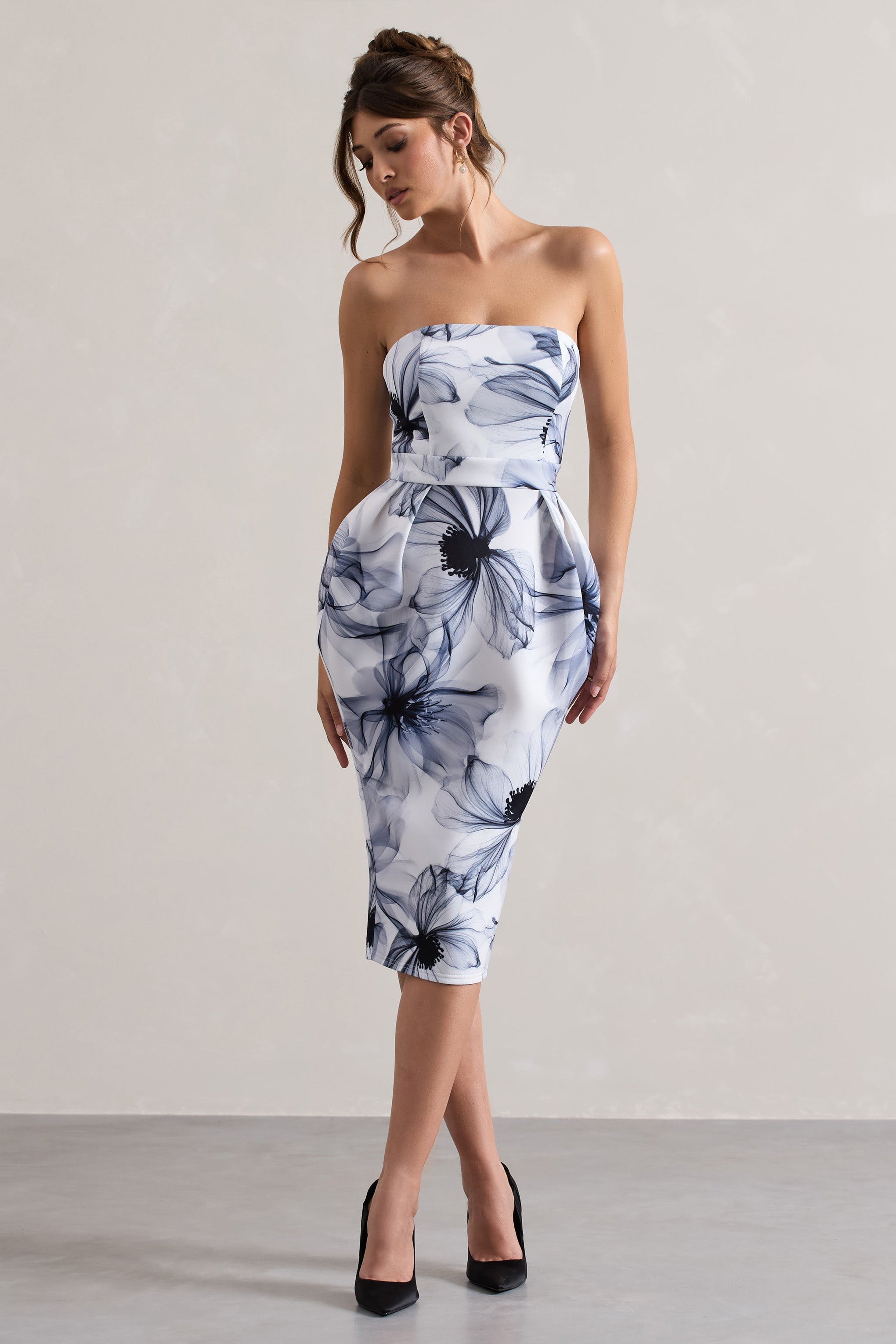 Mono Print Bandeau Midi Dress