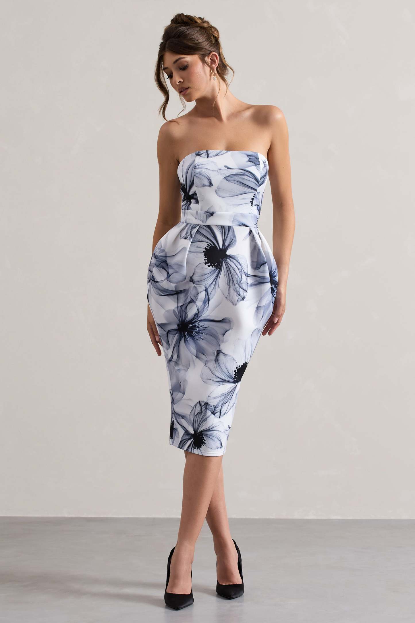 Mono Print Bandeau Midi Dress
