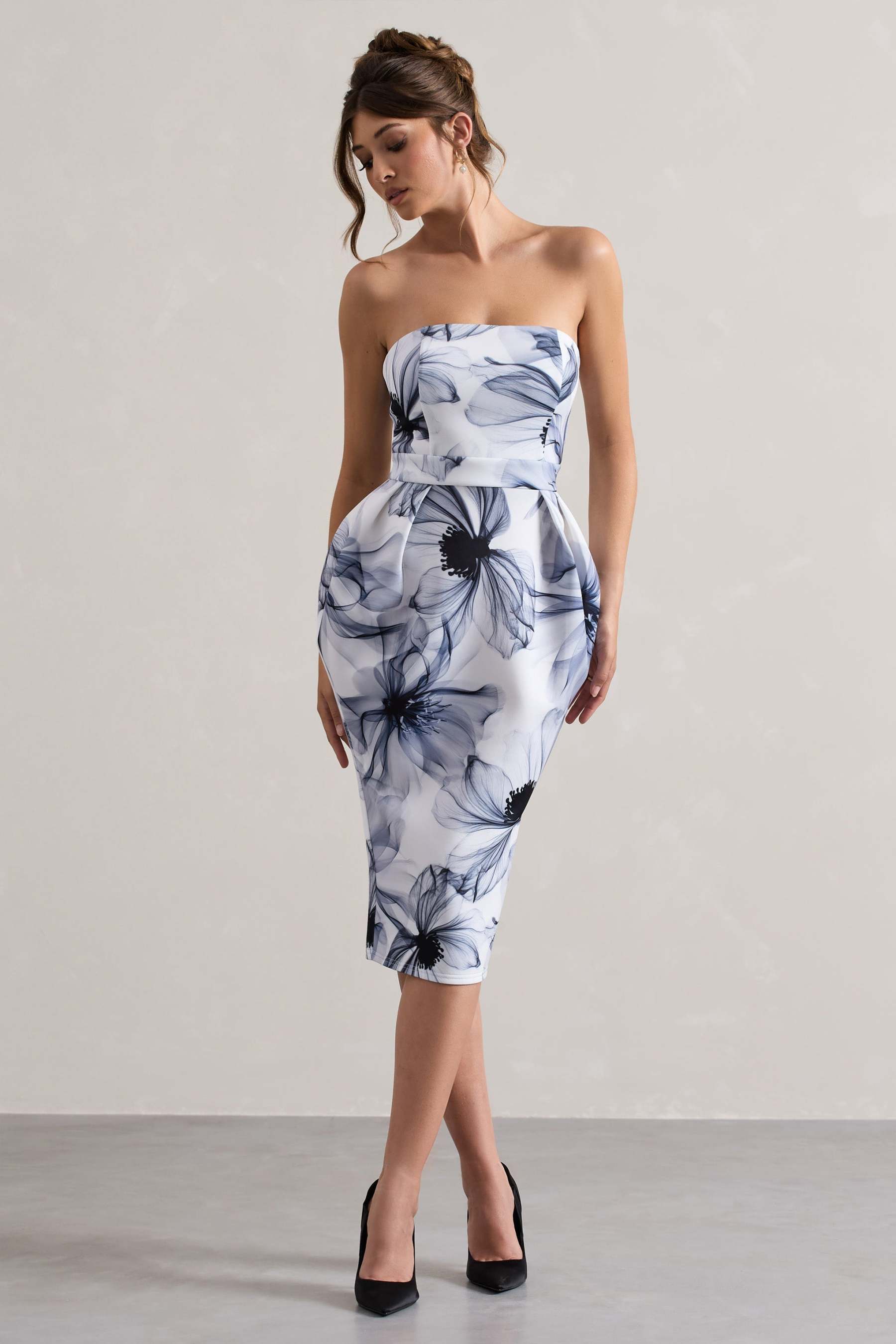 Mono Print Bandeau Midi Dress