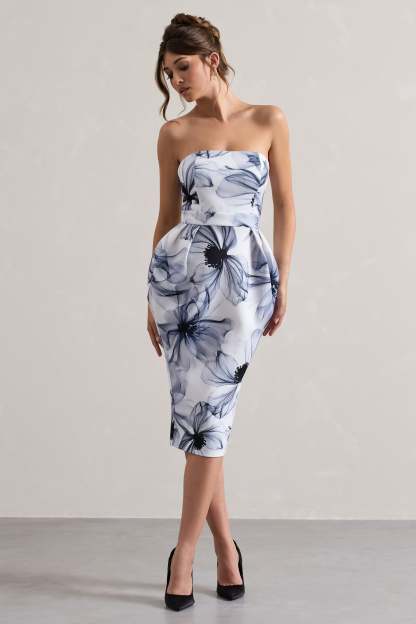 Mono Print Bandeau Midi Dress