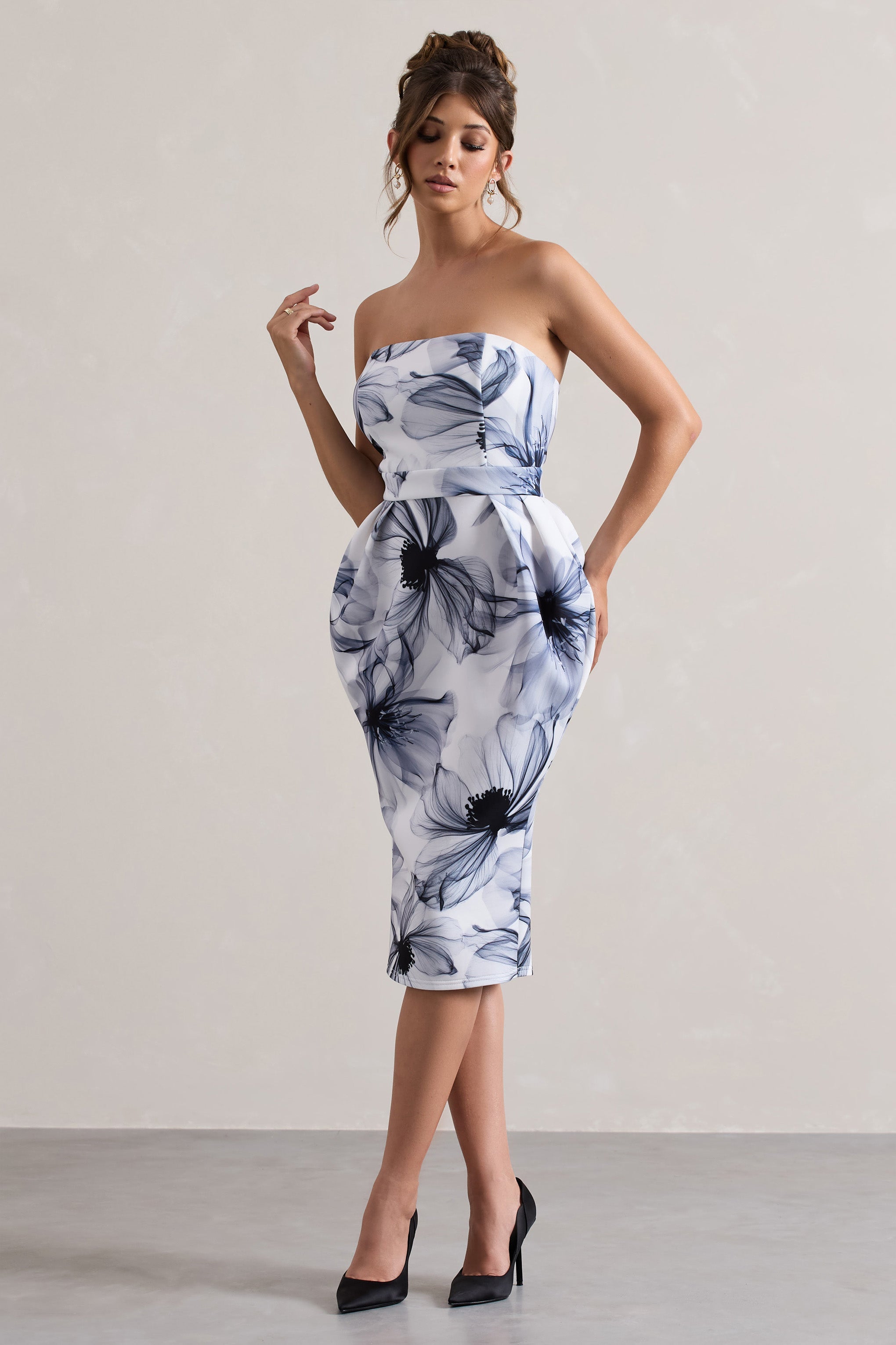 Mono Print Bandeau Midi Dress
