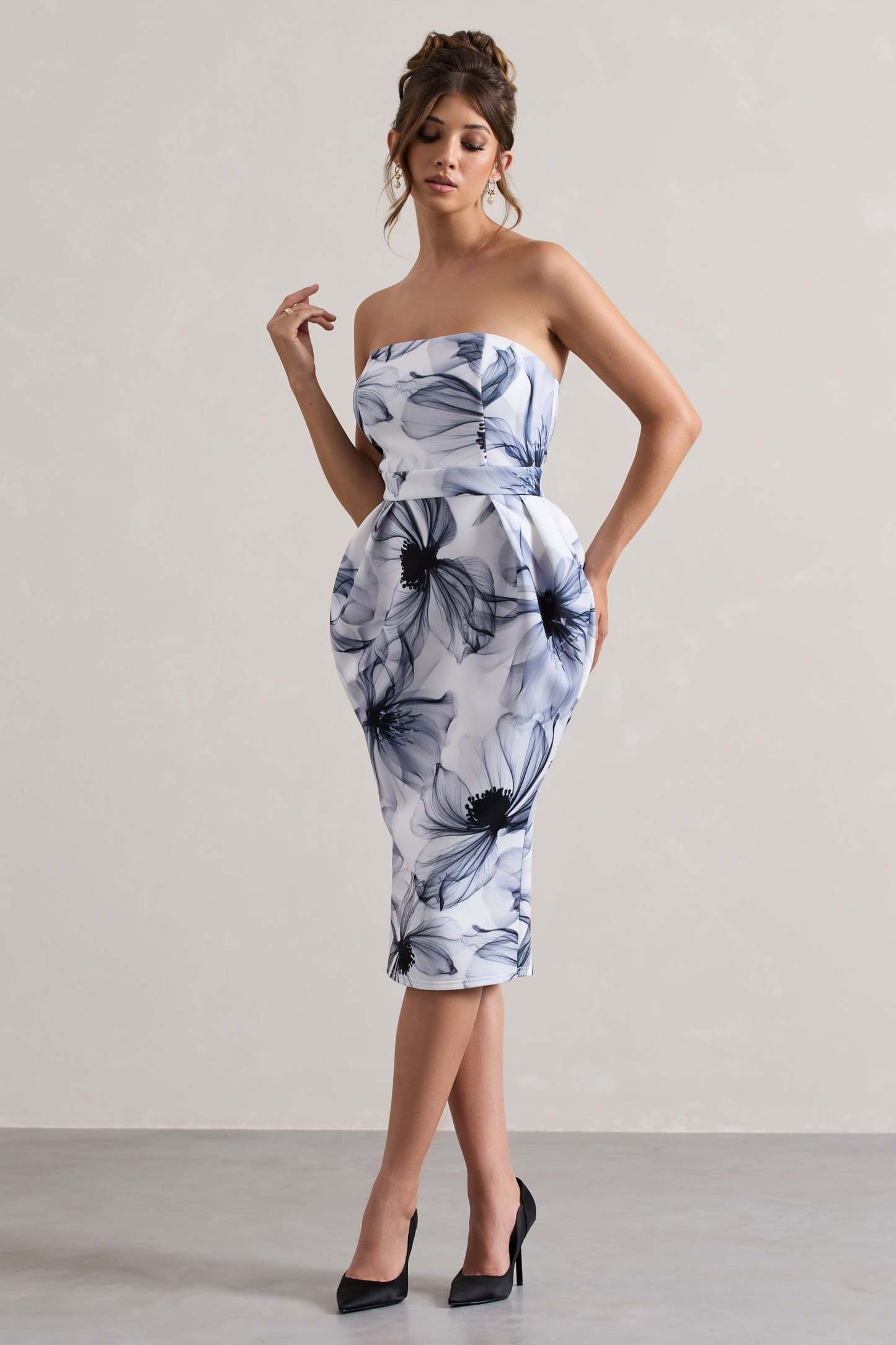 Mono Print Bandeau Midi Dress