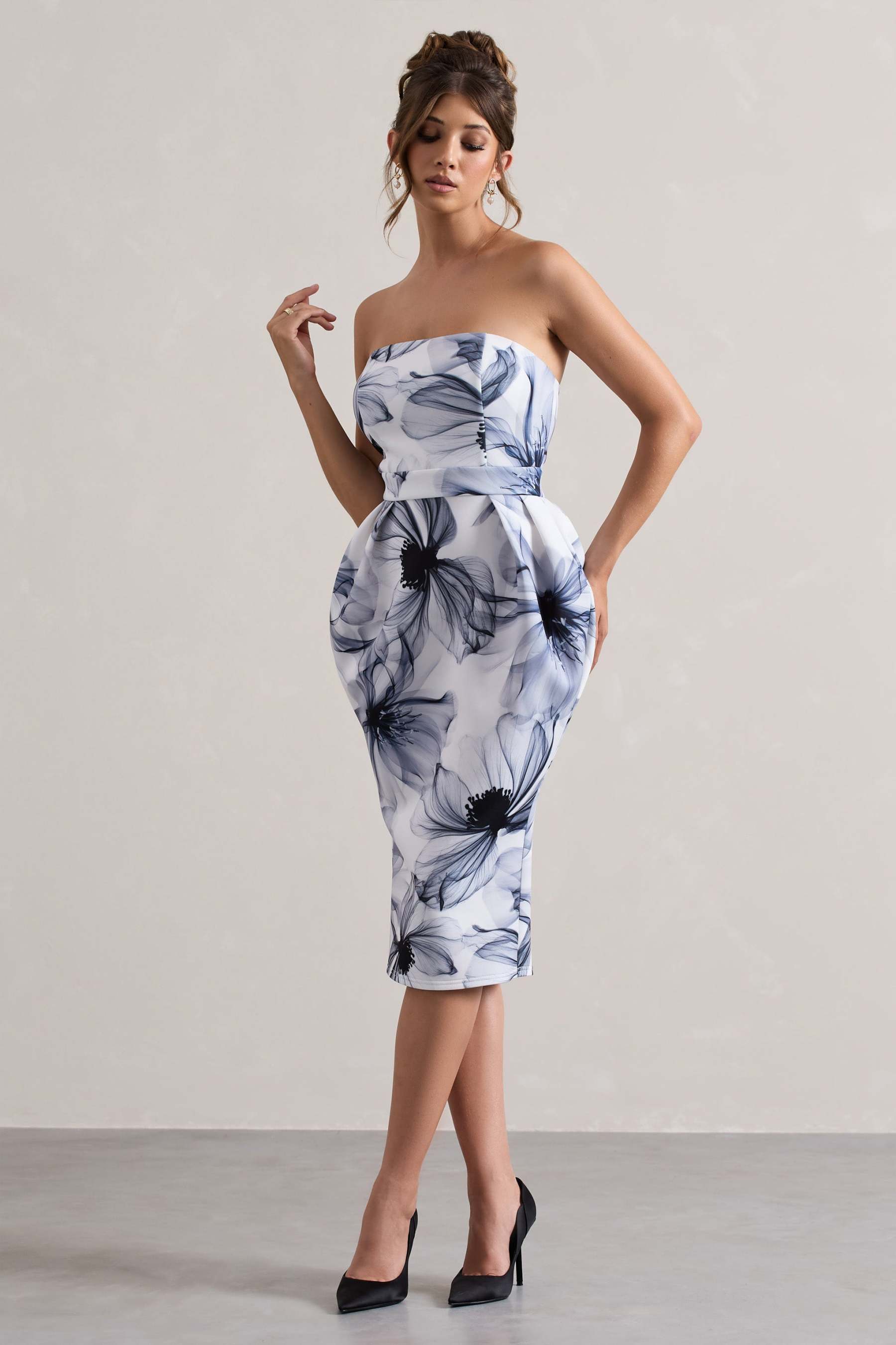 Mono Print Bandeau Midi Dress
