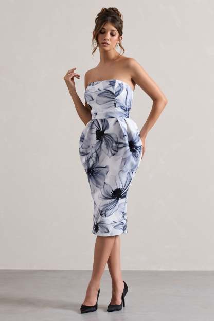 Mono Print Bandeau Midi Dress