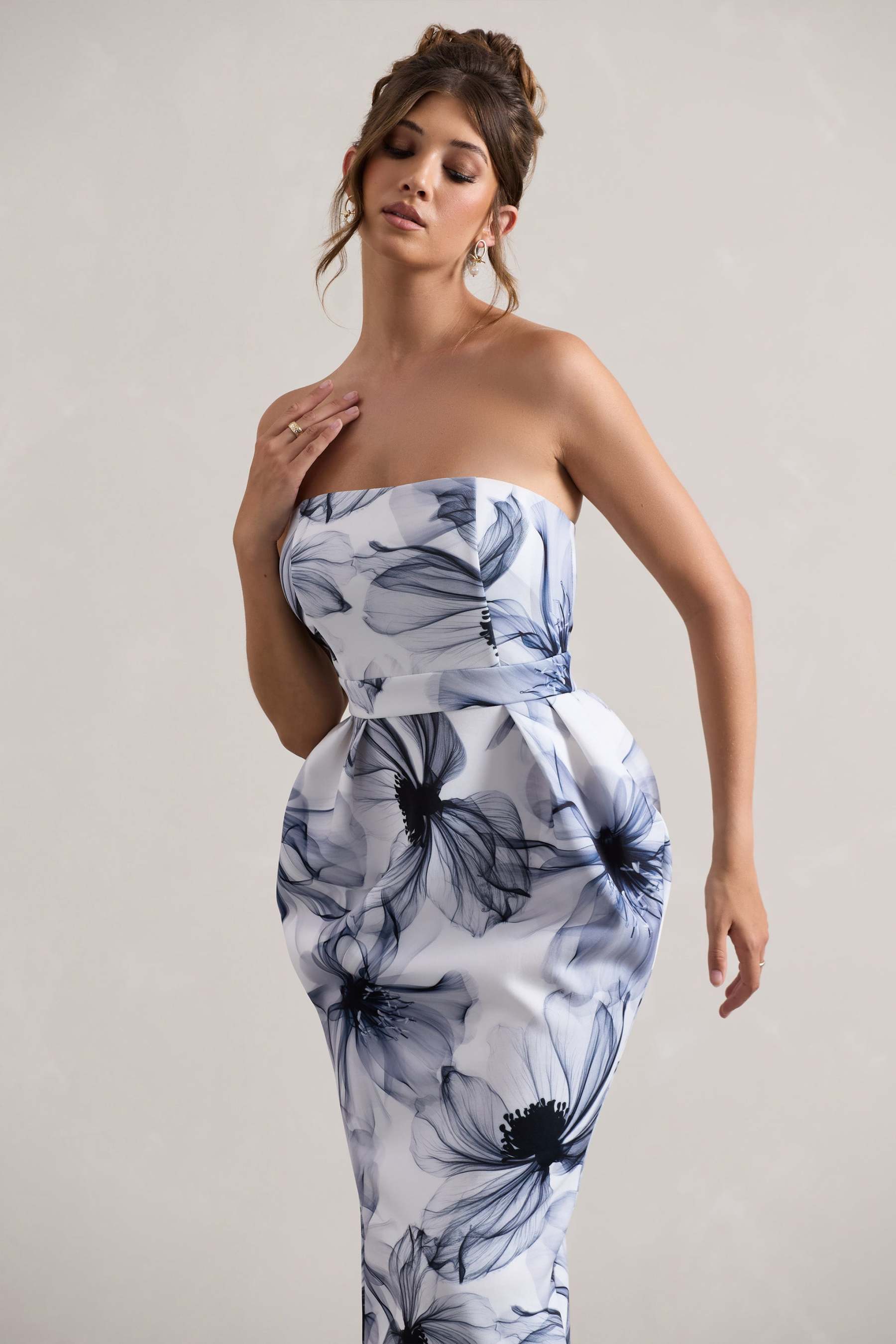 Mono Print Bandeau Midi Dress