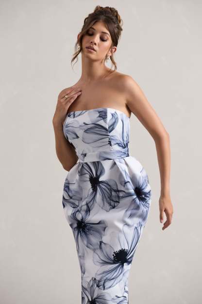 Mono Print Bandeau Midi Dress