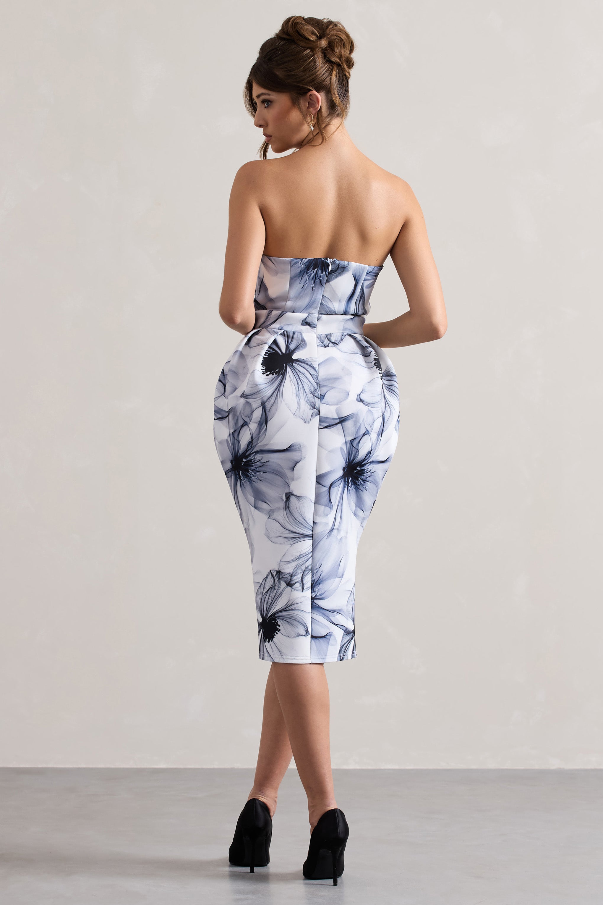 Mono Print Bandeau Midi Dress