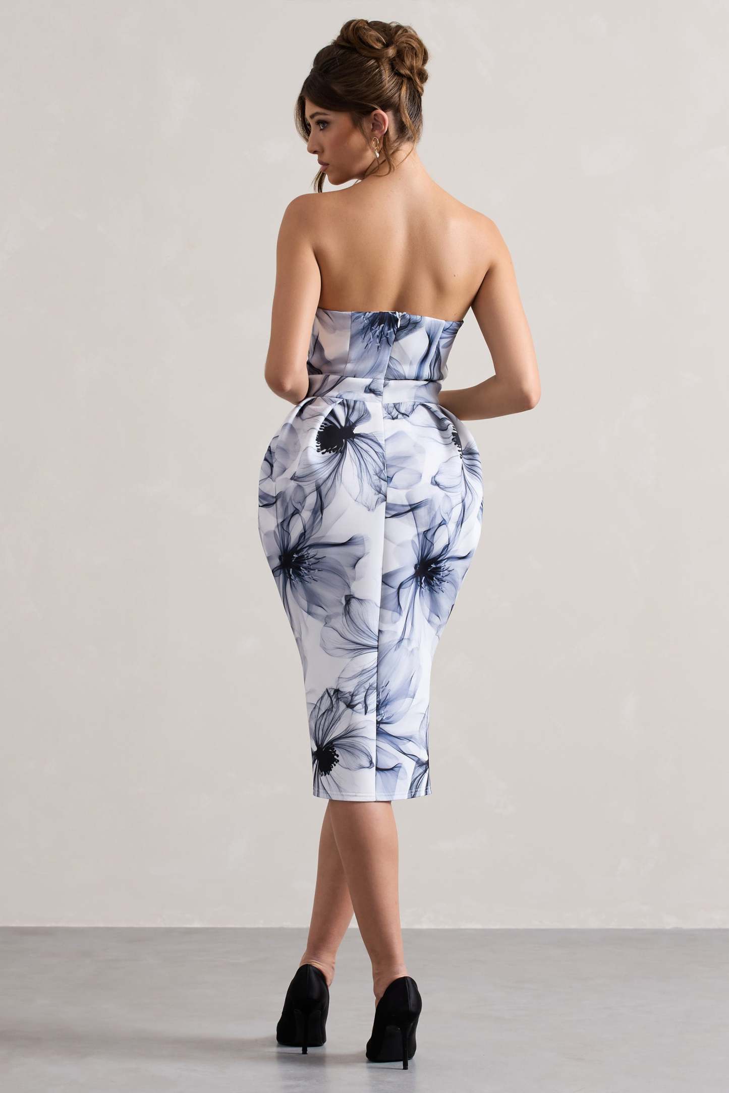 Mono Print Bandeau Midi Dress