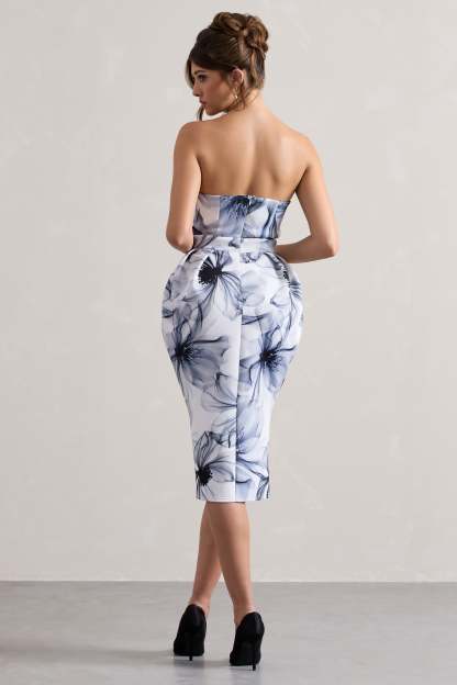 Mono Print Bandeau Midi Dress