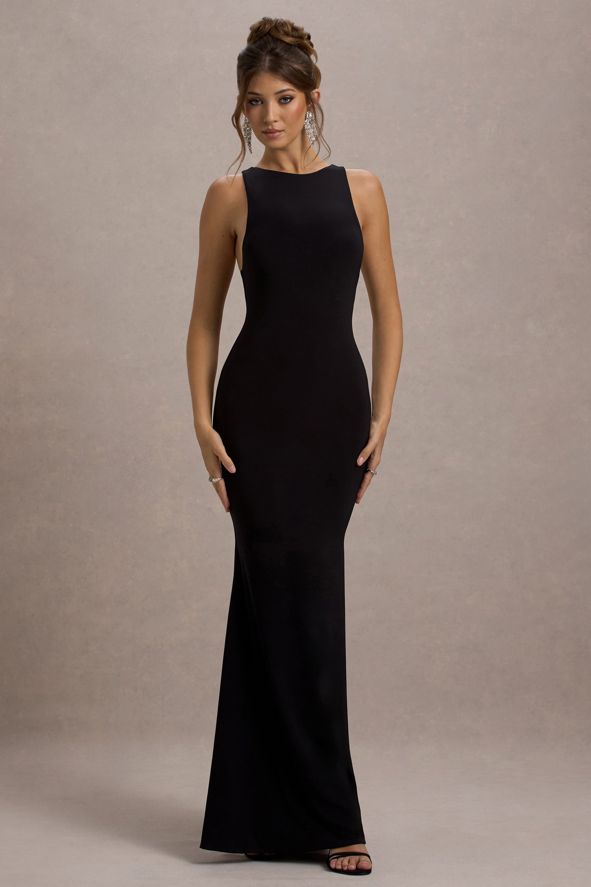 Black Boat-Neck Racer-Back Maxi Dress