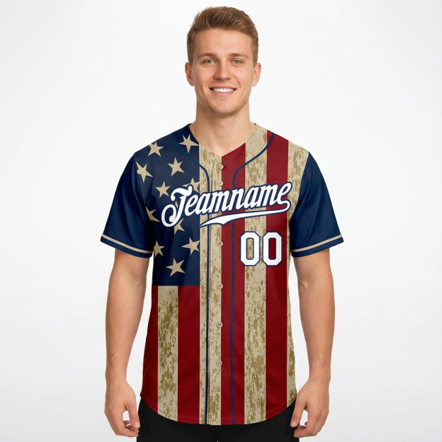 Custom White & Red/Navy 3D Flag Fashion Baseball Jersey