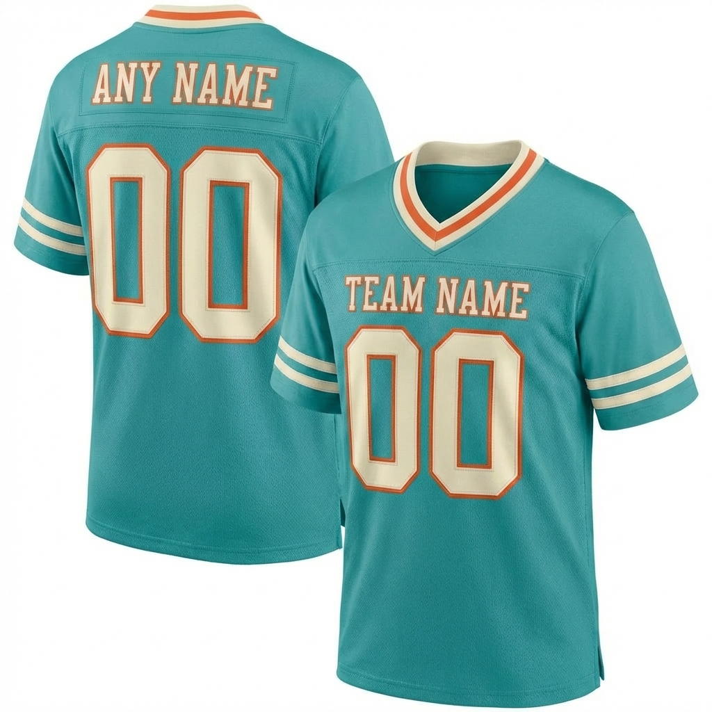 Custom Aqua & White/Orange Football Jersey