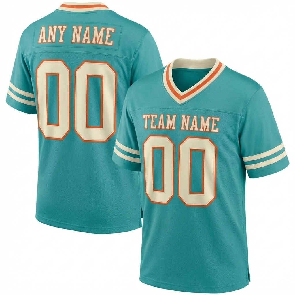 Custom Aqua & White/Orange Football Jersey