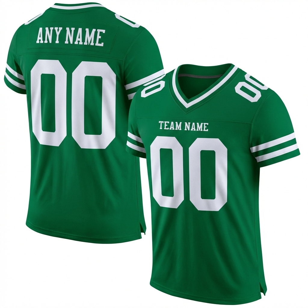Custom Kelly Green & White Two Stripes Sleeves Football Jersey