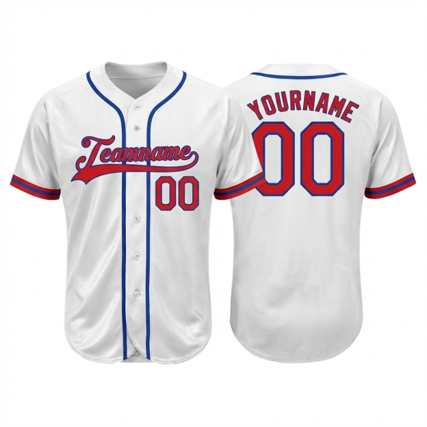 Custom White & Red/Blue Baseball Jersey