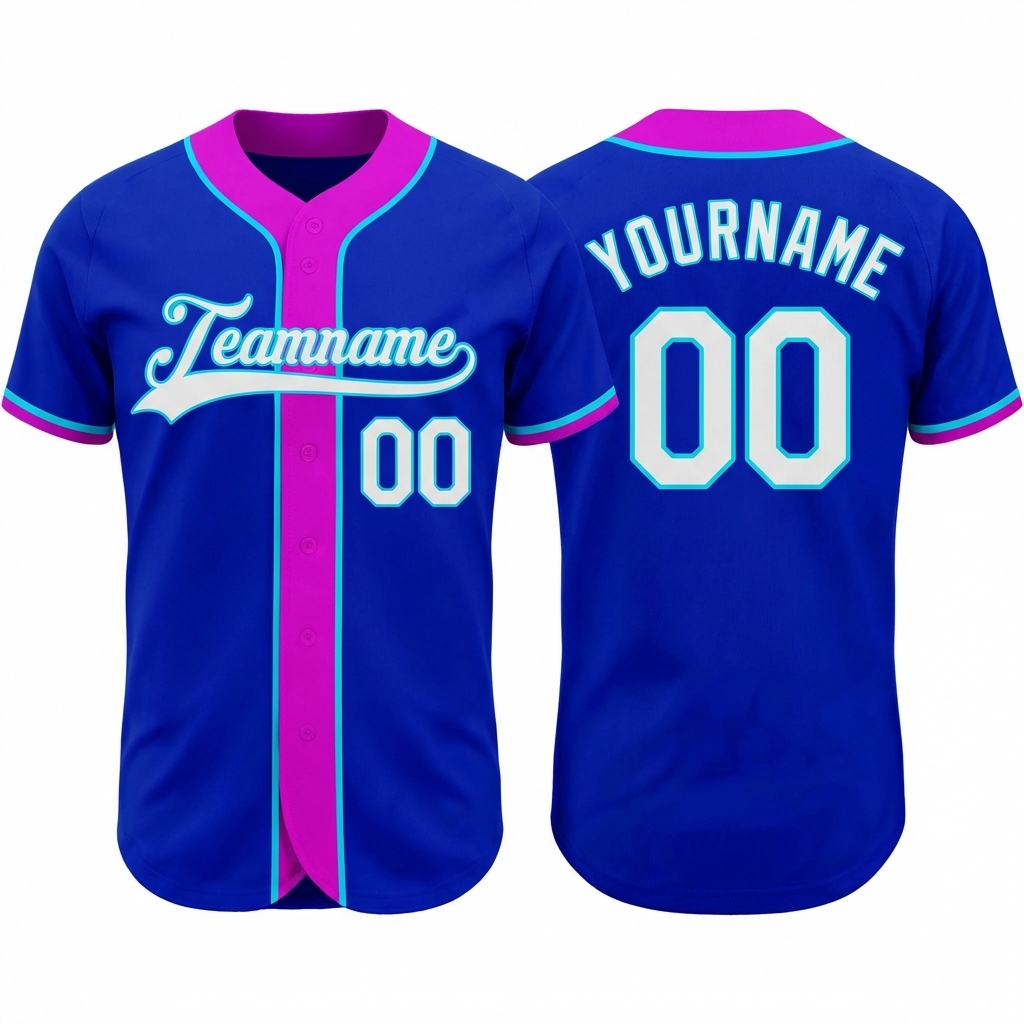 Custom Royal Blue & White/Pink Baseball Jersey
