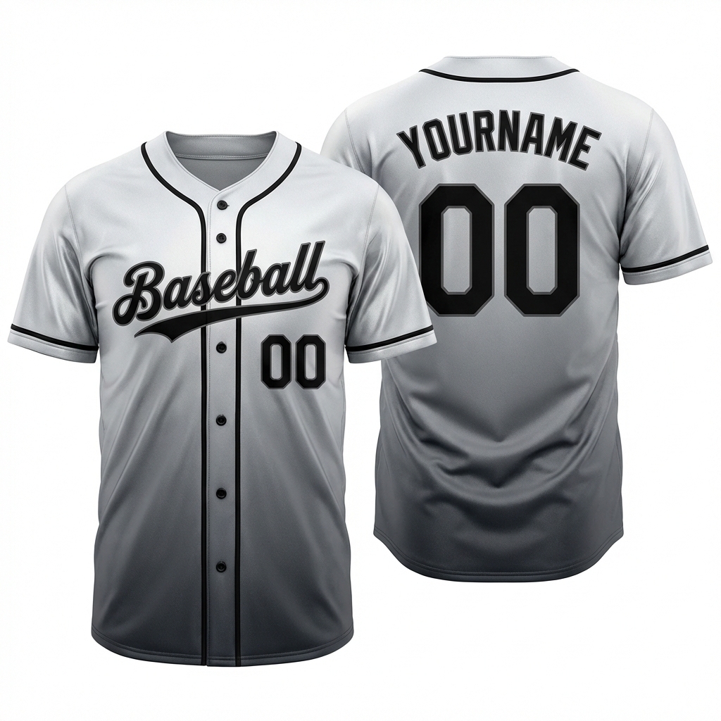 Custom White & Black/Grey Gradient Baseball Jersey