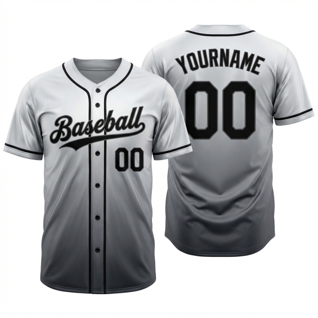 Custom White & Black/Grey Gradient Baseball Jersey